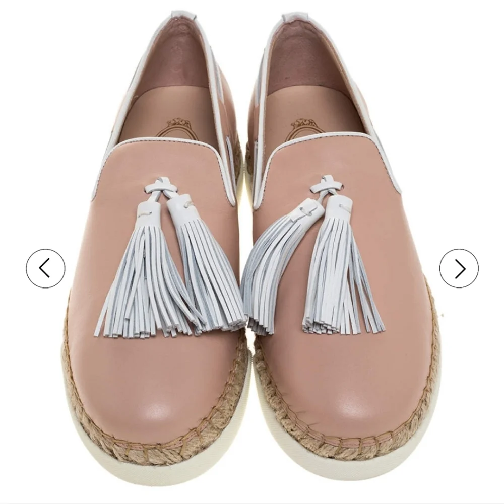 Tod's Caramel Pink Leather Tassel Espadrille Loafers Size 37